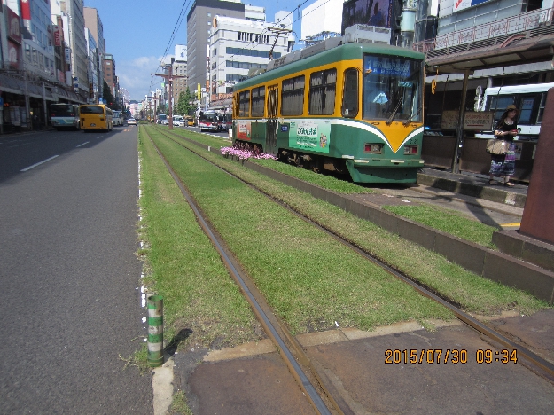 写真12　鹿児島・芝生の電車道と市電